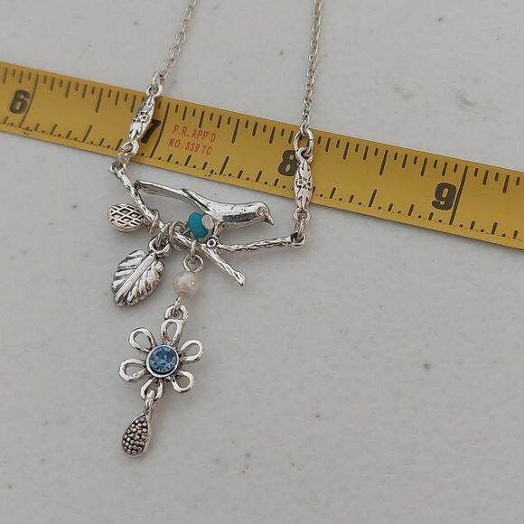 Avon Dewey Dazzle Bird Twig Flowers Pendant Necklace Cottage Core Statement - Picture 7 of 8